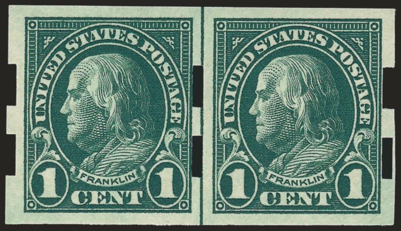 1c Green, Schermack Ty. III (575).> Mint N.H. guide line pair, Very Fine, with 2002 P.F. certificate, Scott Retail as hinged