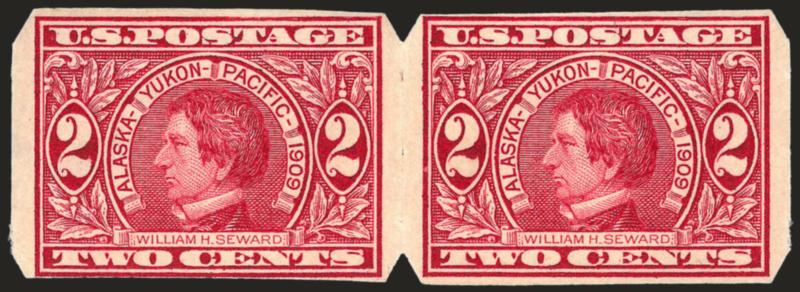 2c Alaska-Yukon, U.S. Automatic Vending Co. Ty. I, Ia (371).> Pairs of each, lightly hinged, the Ty. Ia shows misplaced position dot in S of Postage, Very Fine, 1989 P.S.E. certificate and 2004 P.F. certificate
respectively, also incl. Very Fine No