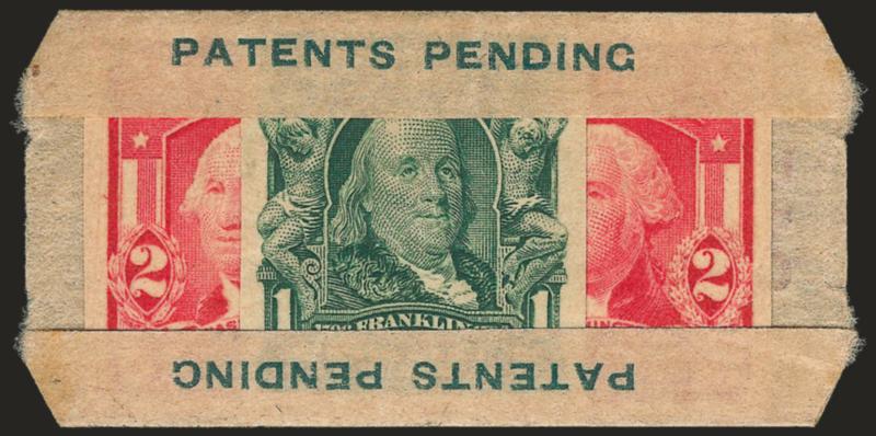 1c Blue Green, 2c Scarlet, U.S. Automatic Vending Co. Pocket Ty. 1-2 (314, 320b).> Mint N.H. single and horizontal pair, Patents Pending, advertising on reverse and numbered 245<><>^A VERY FINE AND RARE
U.S.A.V. VENDING MACHINE POCKET TYPE 1-2.