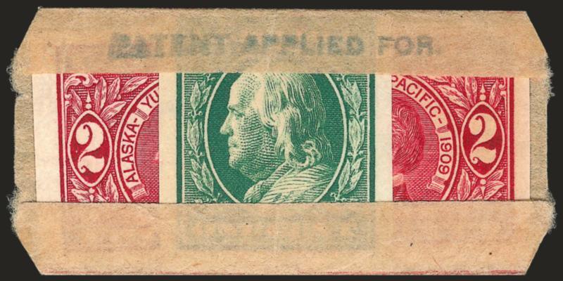 1c Green, 2c Alaska-Yukon, U.S. Automatic Vending Co. Pocket Ty. 2-1 (343, 371).> One and two respectively, Mint N.H., handstamp Patent Applied For and numbered 231 on reverse, Very Fine and very scarce, 2004
P.S.E. certificate