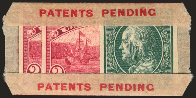 1c Green, 2c Hudson-Fulton, U.S. Automatic Vending Co. Pocket Ty. 3-2 (343, 373).> One and two respectively, Mint N.H., red Patents Pending and numbered 042 on reverse, Very Fine and very scarce