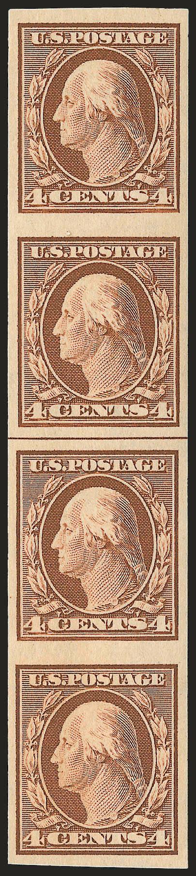 4c Orange Brown, Imperforate Coil (346V).> Mint N.H. guide line strip of four, Extremely Fine, with 2007 P.F. certificate
