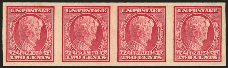 2c Lincoln, Imperforate Coil (368H).> Mint N.H. strip of four, 3mm spacing, wide margins, Extremely Fine, with 1996 P.F. certificate