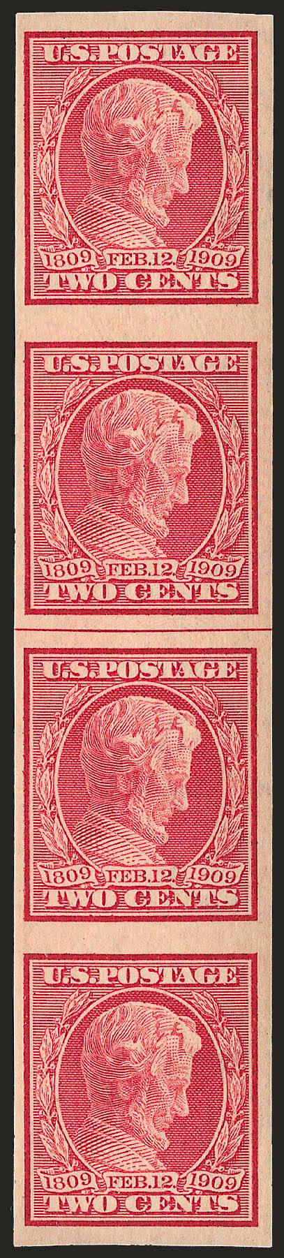 2c Lincoln, Imperforate Coil (368V).> Mint N.H. guide line strip of four, Fine-Very Fine, scarce, with 1996 P.F. certificate