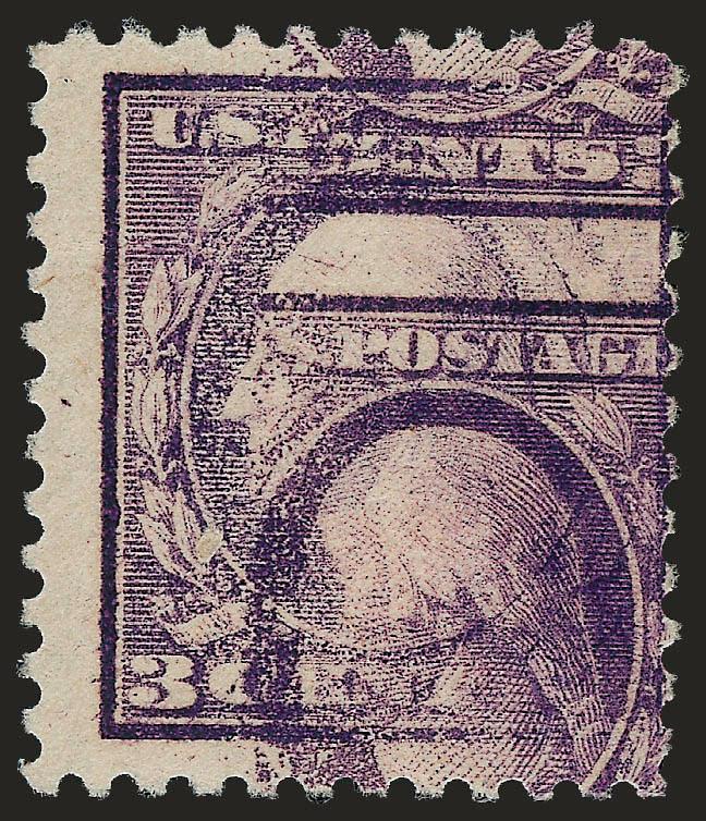 3c Dark Violet, Ty. II, Double Impression (502d).> Lightly hinged, strong second impression, natural surface inclusion, typical centering with perfs just in at right