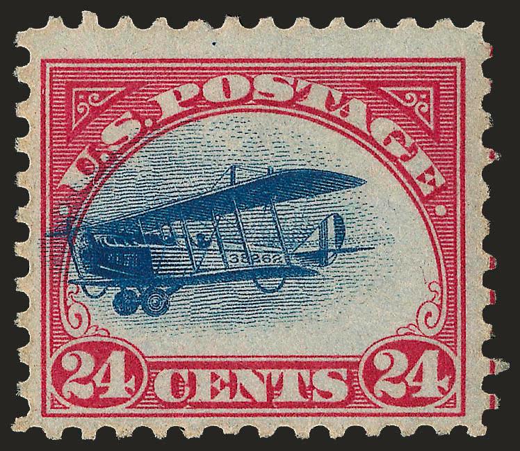 24c Carmine Rose & Blue, 1918 Air Post (C3).> Lightly hinged, shifted vignette approaching the fast plane variety, Fine, Scott Retail as normal