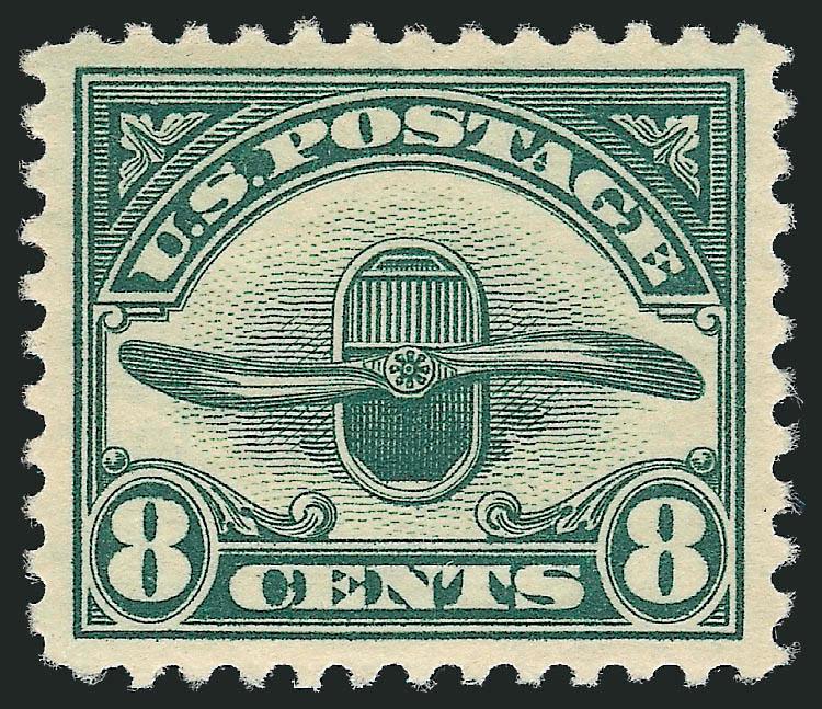 8c Dark Green, 1923 Air Post (C4).> Mint N.H., perfectly balanced margins, bright and crisp, Extremely Fine Gem, with 2008 P.S.E. certificate (Superb 98 SMQ $570.00)