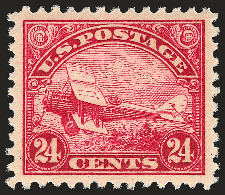24c Carmine, 1923 Air Post (C6).> Mint N.H., perfectly centered with wide margins, brilliant color on bright paper, Extremely Fine Gem, a superb stamp in every respect, with 2008 P.S.E. certificate (Superb 98
SMQ $1,600.00), only two have graded hig