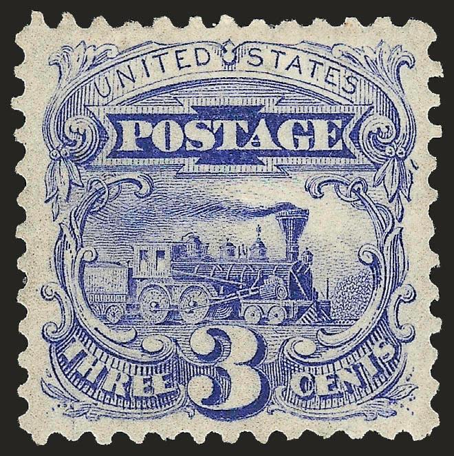 3c Blue, Re-Issue (125).> Full original gum, deep rich color, unusually choice centering for this difficult issue with wide and balanced margins<><>^EXTREMELY FINE GEM. THIS IS WITHOUT QUESTION ONE OF THE FINEST
ORIGINAL-GUM EXAMPLES OF THE 3-CENT