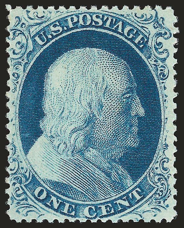 1c Blue, Ty. III (21).> Original gum, described as Mint Never-Hinged on P.F. certificate, but the new P.S.E. certificate states previously hinged due to three tiny natural gum irregularities and a very faint
fingerprint in one corner—we have seen the