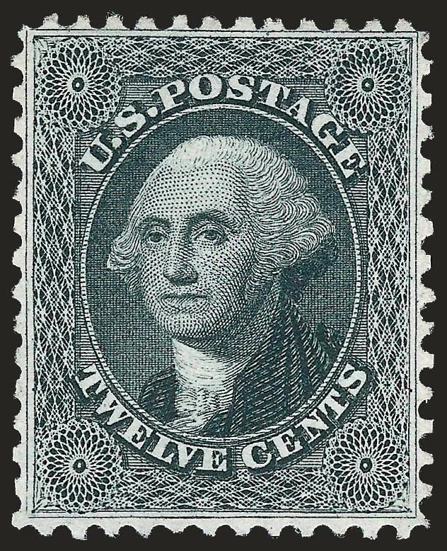 12c Greenish Black, Reprint (44).> Without gum as issued, sharp proof-like impression on bright paper<><>^EXTREMELY FINE. A BEAUTIFUL EXAMPLE OF THE 12-CENT 1857 REPRINT.^<><>Only 489 sold. With 2001 P.F.
certificate
