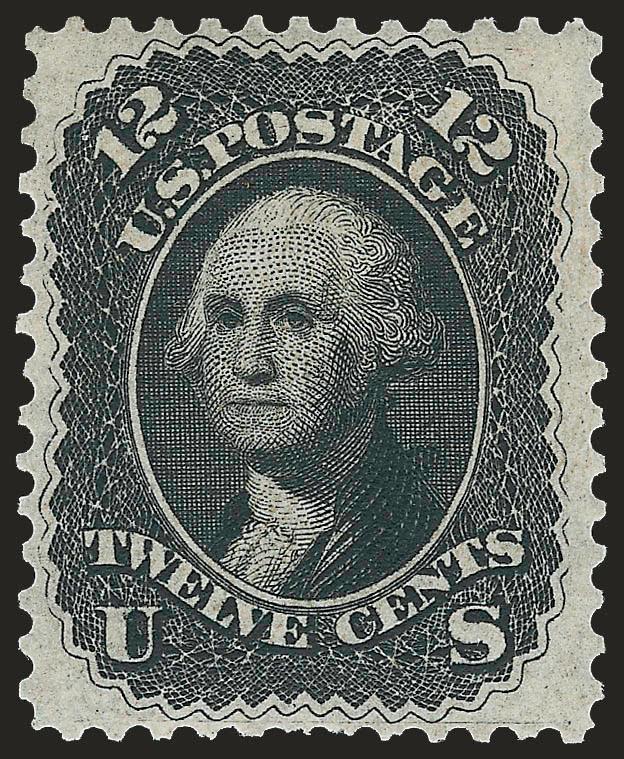 12c Intense Black, First Design (59).> Original gum, lightly hinged, intense shade and detailed impression on crisp paper, unusually choice centering, two insignificant partly nibbed perfs at bottom not mentioned
on any certificate<><>^EXTREMELY FI