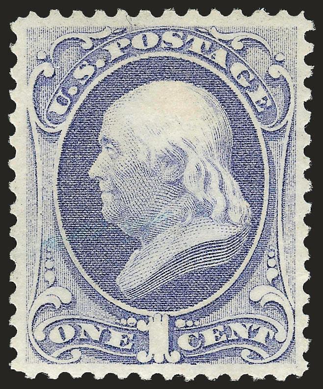 1c Ultramarine (156).> Original gum, barest trace of hinging, intense shade and impression, tiny speck of blue ink at bottom left not mentioned on accompanying certificate, Extremely Fine, with 1998 P.F.
certificate