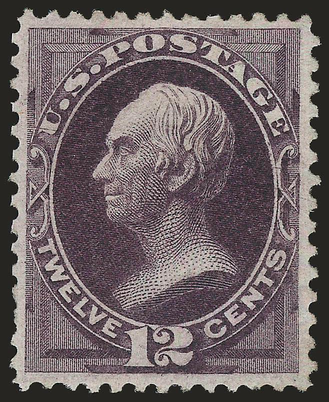 12c Blackish Violet (162).> Original gum, lightly hinged, deep dark color in the distinctive shade of the Continental printing<><>^VERY FINE LIGHTLY-HINGED EXAMPLE OF THE 1873 CONTINENTAL BANK NOTE COMPANY
ISSUE.^<><>With 1996 P.F. certificate