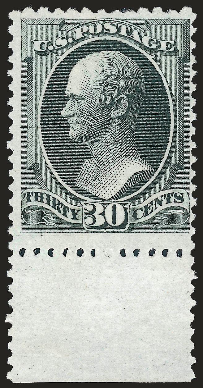 30c Greenish Black, Special Printing (176).> Without gum as issued, <full perforations all around without the usual scissors-separation, wide selvage at bottom,> bright shade and crisp impression, wide margins
and with intact perfs all around<><>^V