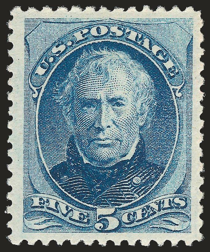 5c Blue (185).> Mint N.H., brilliant color, Jumbo margins which are well-balanced, long and full perforations all around<><>^EXTREMELY FINE GEM. A GORGEOUS MINT NEVER-HINGED EXAMPLE OF THE 1879 5-CENT TAYLOR. A
STAMP OF REMARKABLE FRESHNESS.^<><>