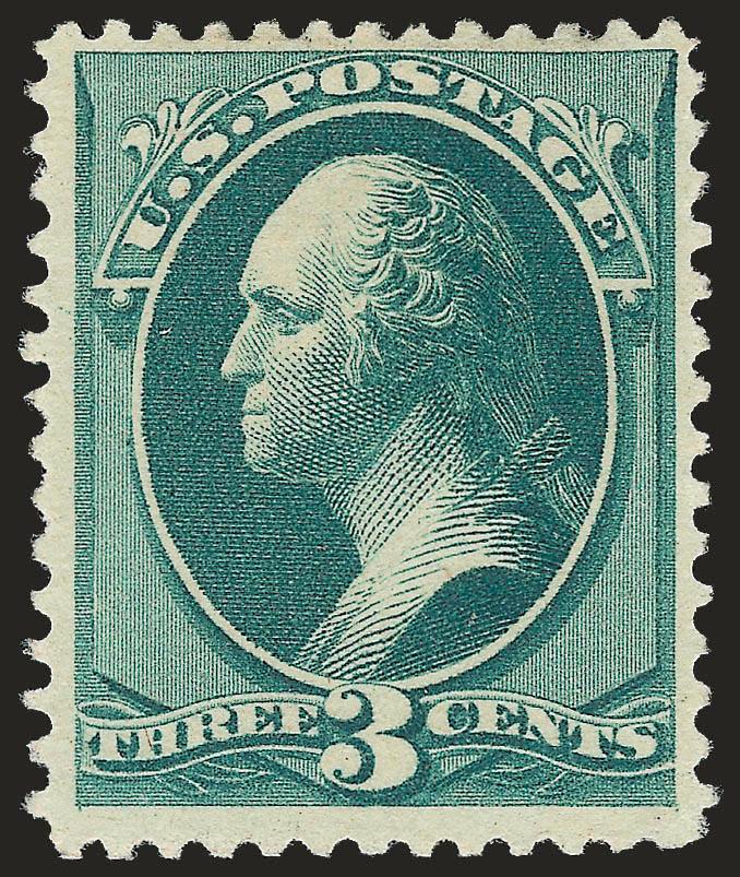 3c Blue Green, Special Printing (194).> Without gum as issued, intense shade and detailed impression, choice centering for this difficult issue<><>^VERY FINE AND CHOICE. A GORGEOUS SOUND AND WELL-CENTERED
EXAMPLE OF THE 3-CENT 1880 AMERICAN BANK NO
