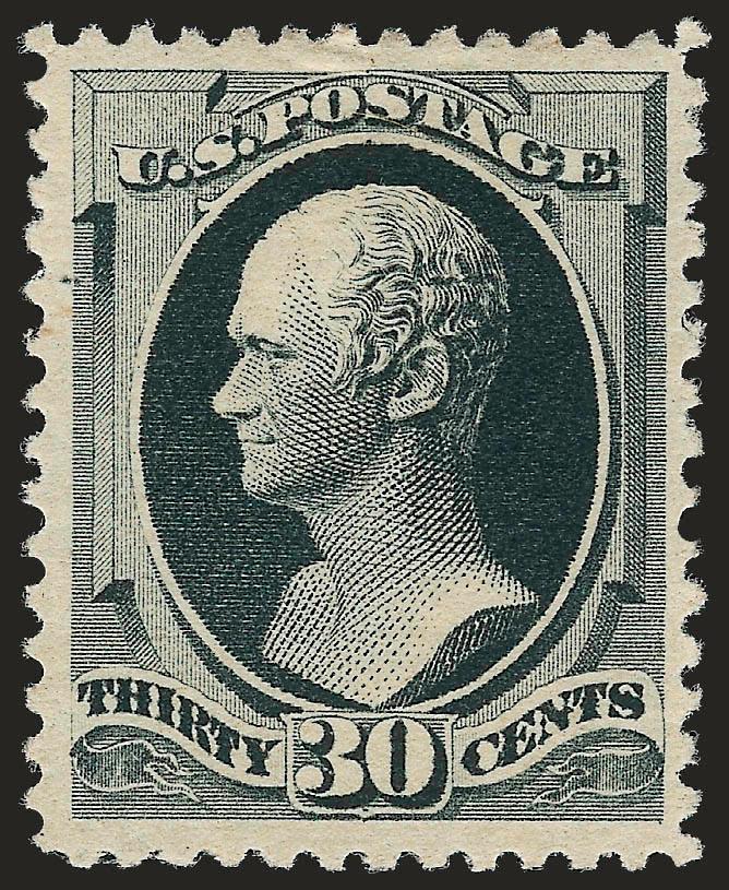 30c Greenish Black, Special Printing (201).> Without gum as issued, deep shade, detailed impression, wide margins, long and full perforations all around<><>^EXTREMELY FINE. A BEAUTIFUL EXAMPLE OF THE 30-CENT
1880 AMERICAN BANK NOTE COMPANY SPECIAL