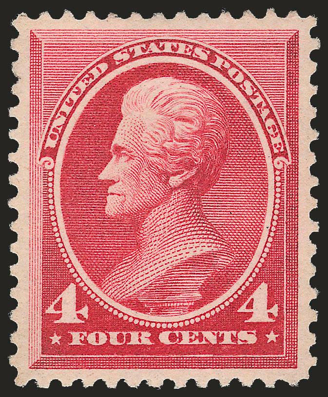 4c Carmine (215).> Original gum, minute trace of hinging according to P.S.E. but 1996 P.F. certificate states Mint N.H., bright color, almost mathematically perfect centering with wide margins, Extremely Fine
Gem, with 1986 and 1996 P.F. certificates