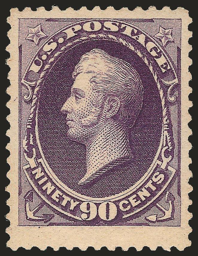 90c Purple (218).> Mint N.H., bright shade, detailed impression on crisp paper, unusually wide margins<><>^EXTREMELY FINE. A JUMBO MINT NEVER-HINGED EXAMPLE OF THE 90-CENT 1888 AMERICAN BANK NOTE COMPANY ISSUE.
SCARCE WITH SUCH WIDE MARGINS.^<><>