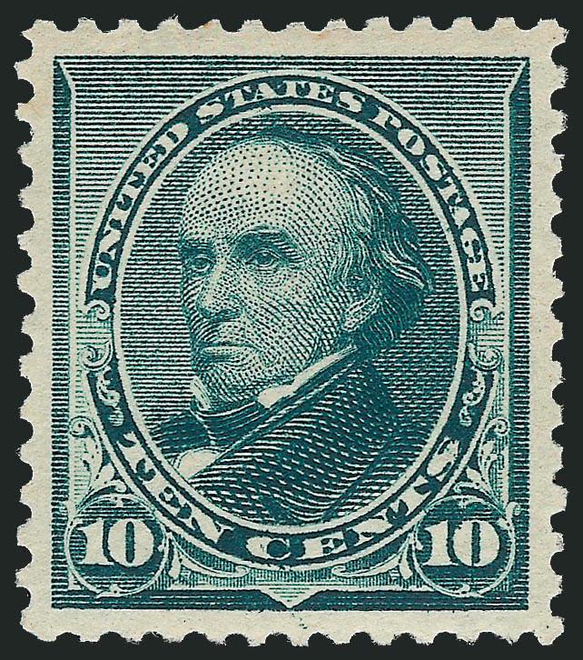 10c Green (226).> Mint N.H., deep rich color and proof-like impression, perfectly balanced Jumbo margins<><>^EXTREMELY FINE GEM. A SUPERB MINT NEVER-HINGED EXAMPLE OF THE 10-CENT 1890 SMALL BANK NOTE ISSUE,
GRADED 98 JUMBO BY P.S.E. THIS IS THE HIG