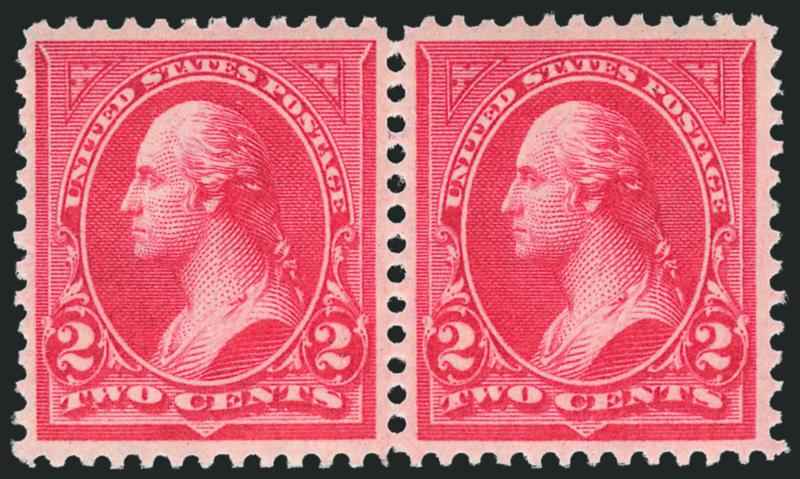 2c Carmine, Ty. II-III (266-267).> Horizontal combination pair, Mint N.H., vibrant color, choice centering, Extremely Fine, with 2003 P.F. certificate