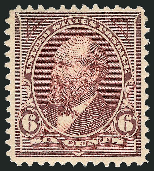 6c Dull Brown, USIR Watermark (271a).> Original gum, lightly hinged, clear I of watermark, rich color on bright white paper<><>^VERY FINE. AN EXCEEDINGLY RARE ORIGINAL-GUM EXAMPLE OF THE 6-CENT 1895 ISSUE WITH
USIR WATERMARK.^<><>The 6c USIR Wa