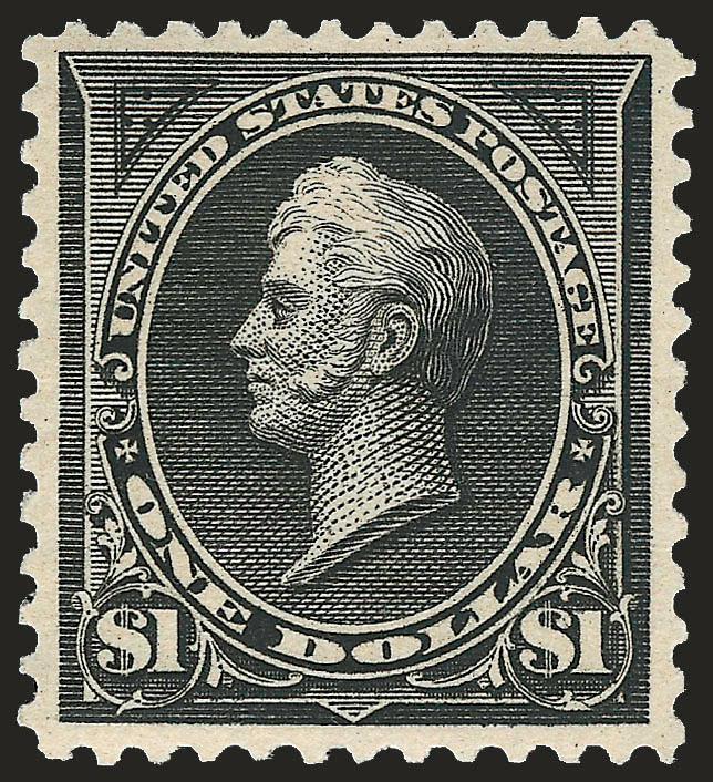 $1.00 Black, Ty. II (276A).> Mint N.H.,> intense shade and detailed impression, choice centering with well-balanced margins<><>^EXTREMELY FINE GEM MINT NEVER-HINGED EXAMPLE OF THE 1895 $1.00 TYPE II WATERMARKED
BUREAU ISSUE. AN EXCEEDINGLY RARE STA