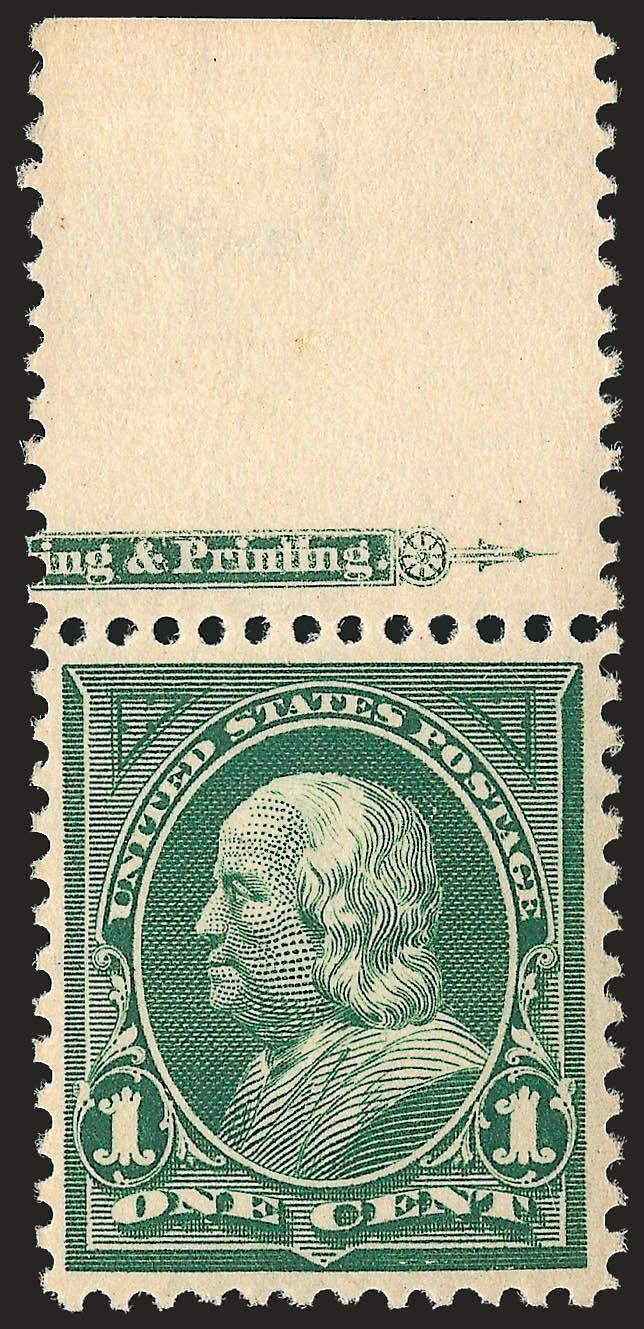 1c Deep Green (279).> Mint N.H., top sheet selvage with <part imprint,> rich color, Very Fine and choice