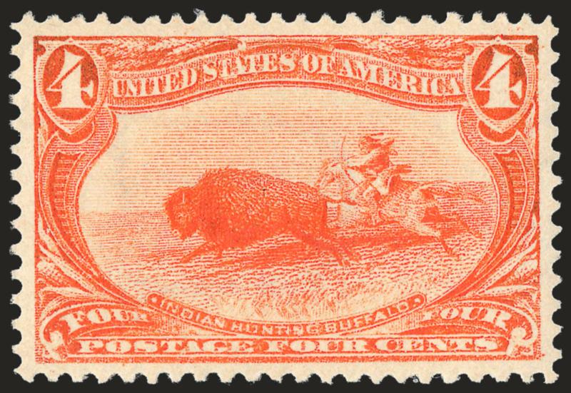 4c Trans-Mississippi (287).> Mint N.H., vibrant color on post-office fresh paper, exceptional centering with wide margins<><>^EXTREMELY FINE GEM. A GORGEOUS MINT NEVER-HINGED EXAMPLE OF THE 4-CENT
TRANS-MISSISSIPPI ISSUE GRADED SUPERB 98 BY P.S.E.^