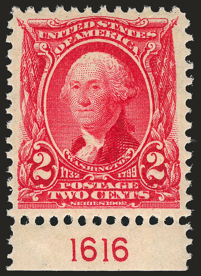 2c Carmine (301).> Mint N.H. with <plate no. 1616 at bottom,> brilliant color on bright paper, almost perfectly centered, Extremely Fine Gem, a beautiful stamp