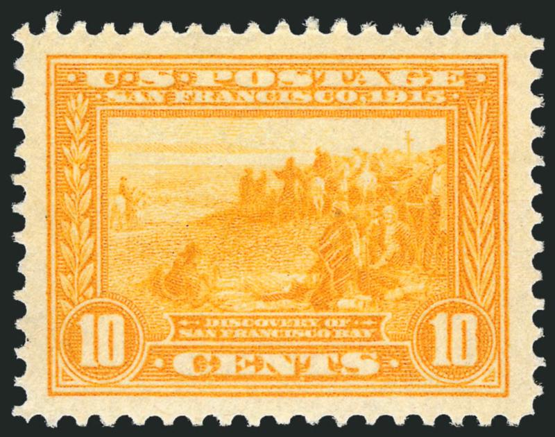 10c Orange Yellow, Panama-Pacific (400).> Mint N.H., vibrant color, wide margins, tiny natural inclusion not mentioned on accompanying certificate, Extremely Fine, with 1997 P.F. certificate