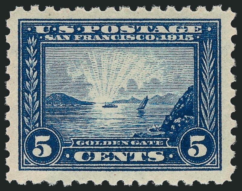 5c Panama-Pacific, Perf 10 (403).> Mint N.H., intense color on crisp paper as fresh as the day it was printed, balanced Jumbo margins^<><>EXTREMELY FINE GEM. A STRIKING MINT NEVER-HINGED EXAMPLE OF THE 5-CENT
PERF 10 PANAMA-PACIFIC ISSUE.^<><>Wit