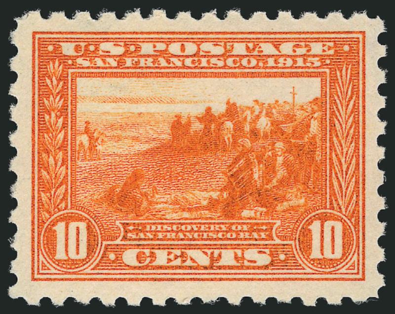 10c Panama-Pacific, Perf 10 (404).> Mint N.H., beautiful vibrant color, proof-like impression, choice centering with wide and balanced margins<><>^EXTREMELY FINE GEM. A GORGEOUS MINT NEVER-HINGED EXAMPLE OF THE
10-CENT PERF 10 PANAMA-PACIFIC ISSUE.