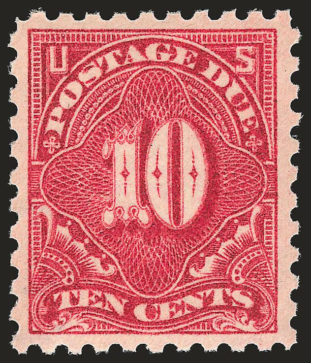 10c Carmine Rose (J56a).> Mint N.H., wide margins and almost perfect centering, intense shade, Extremely Fine, with 1995 P.F. certificate
