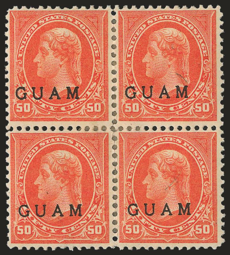 1899, 50c Orange (11).> Block of four, dried tropical gum, rich color, hinged reinforced, Fine-Very Fine
