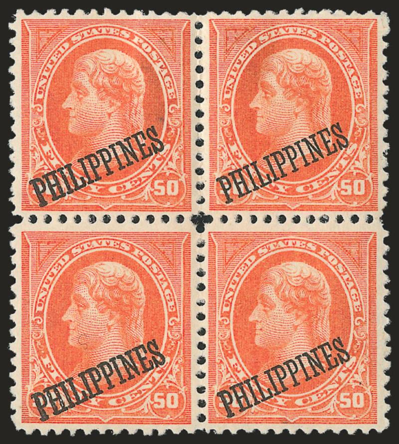 1899, 50c Orange (212).> Block of four, tropical original gum, attractively centered, Very Fine and choice