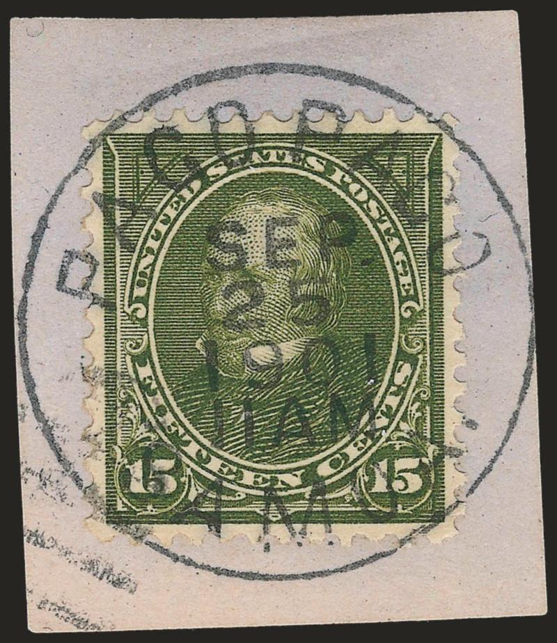 U.S. Stamps Cancelled in Samoa.> Eight different 1895-98 Bureau Issue singles to 15c Olive Green, each tied socked-on-the-nose on separate piece by Pago Pago Samoa Sep. 25, 1901 circular datestamps, Fine-Very
Fine, lovely group