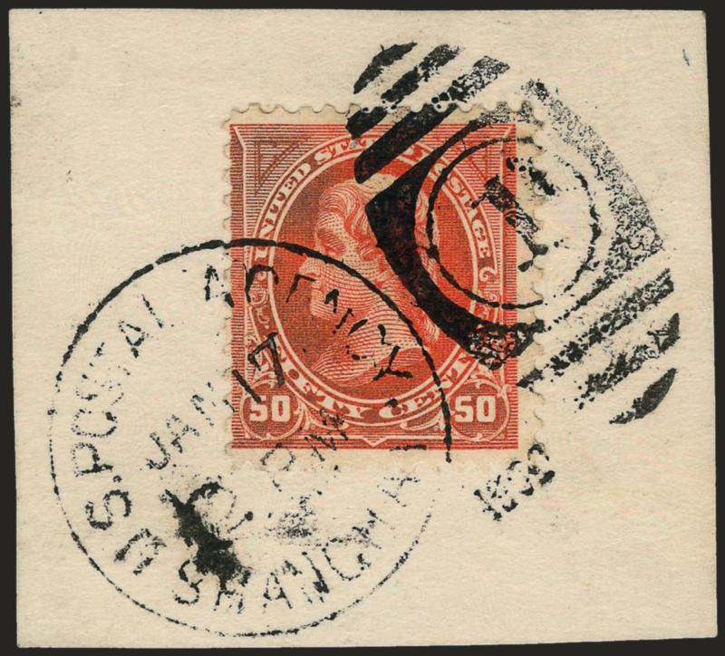 U.S. Postal Agency Shanghai Cancellations.> 26 stamps, incl. K1 pair, strip of three, and strip of three and two singles (tied on piece), K2 on piece, K11 on piece with unsurcharged 2c Offset and K17 on piece,
others unusurcharged stamps with 50c Ora