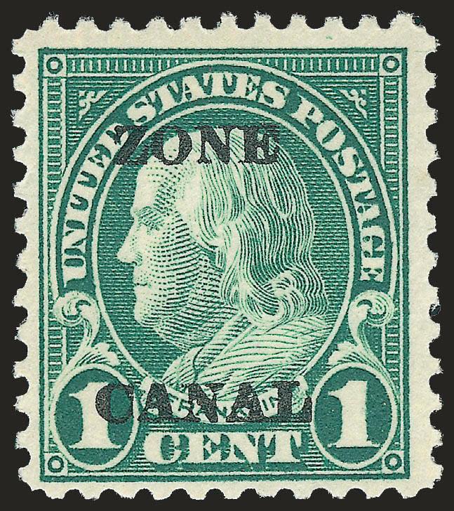 1924, 1c Deep Green, Ty. A Ovpt., Second Printing, Zone Canal Error (71d).> Mint N.H., Fine, only 180 printed, ex Plass, signed Colman and with 1995 P.F. certificate, Scott Retail as hinged