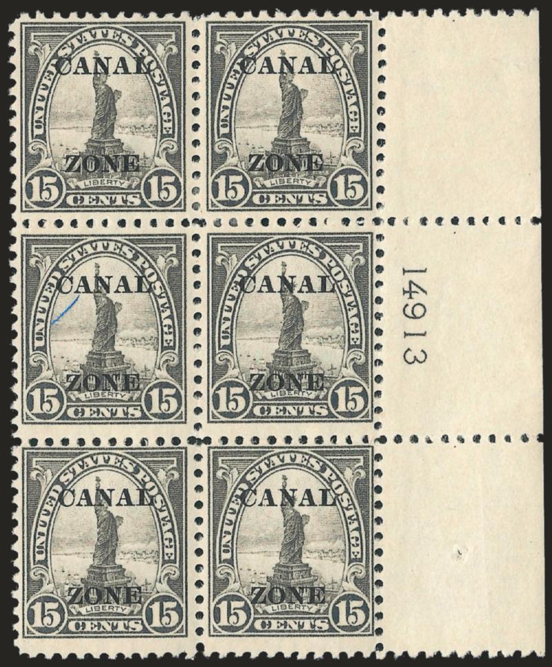 1924, 15c Gray, Ty. A Ovpt. (78).> Wide right plate no. 14913 block of six, Fine-Very Fine