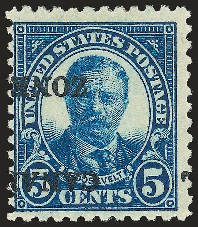 1925, 5c Dark Blue, Ty. B Ovpt., Canal Zone Inverted (86c).> Ovpt. shifted left with a tiny bit of the L showing in the right margin, Fine for this scarce error, only 80 printed, with 1995 P.F.
certificate