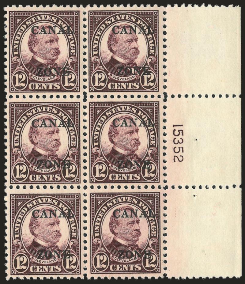 1925, 12c Violet Brown, Ty. B Ovpt. (88).> Mint N.H. wide right plate no. 15352 block of six, Very Fine