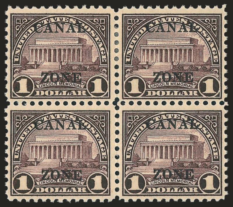1925, $1.00 Violet Brown, Ty. B Ovpt. (95).> Block of four, top pair h.r., bottom pair Mint N.H., Fine