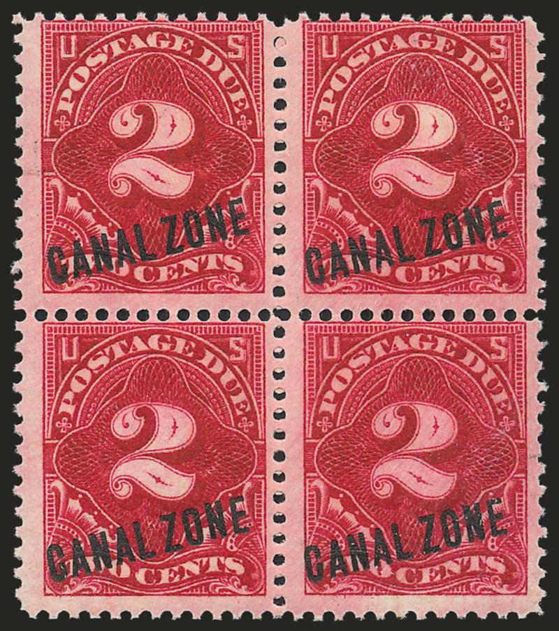 1914, 2c Rose Carmine, Postage Due (J2).> Block of four, extremely minor tropical original gum, strong color, Fine