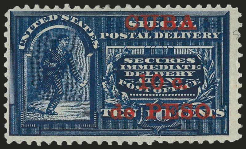 1899, 10c on 10c Blue, Special Delivery, No Period After Cuba (E1a).> Original gum, Fine, this stamp is position 47 from the First Printing, there is only one other of this variety on the sheet