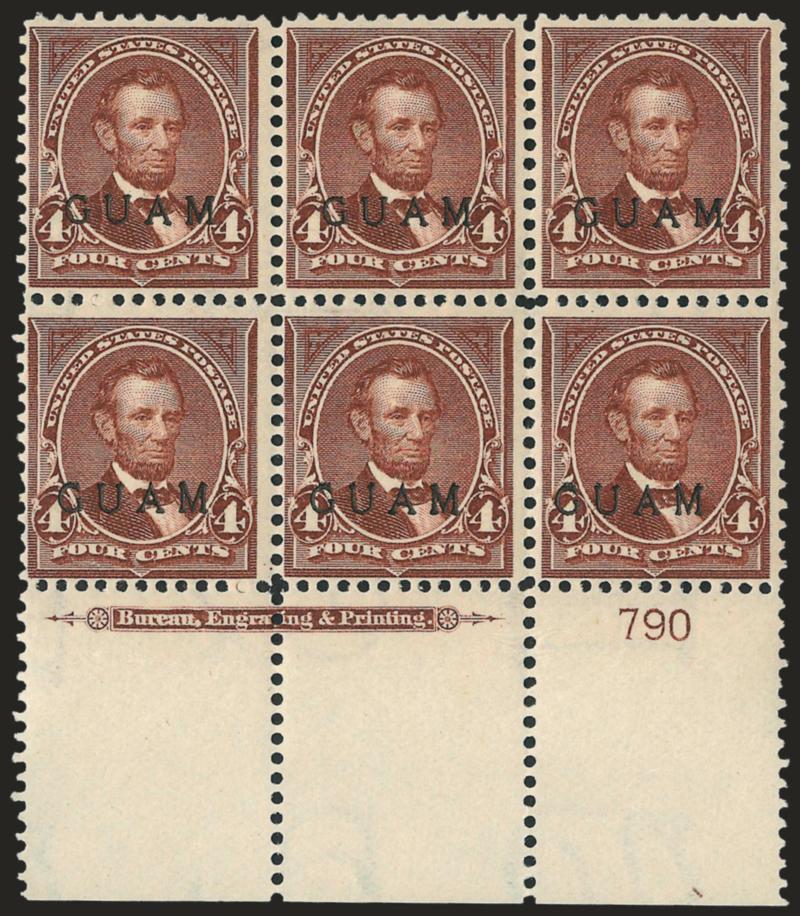 1899, 4c Lilac Brown (4).> Wide bottom imprint and plate no. 790 block of six, original gum, fresh, Fine-Very Fine
