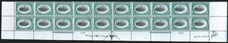1c Pan-American (294).> Mint N.H. bottom double imprint and plate nos. 11161125 block of 20 with arrow and markers, full side selvage, Fine