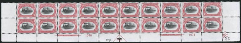 2c Pan-American (295).> Mint N.H. bottom double imprint and plate nos. 10781166 block of 20 with arrow and markers, full side selvage, few minor perf separations and small nick in selvage, otherwise Fine-Very
Fine