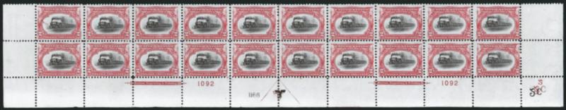 2c Pan-American (295).> Mint N.H. bottom double imprint and plate nos. 10921166 block of 20 with arrow and markers, full side selvage, couple small faults in selvage, Very Good-Fine